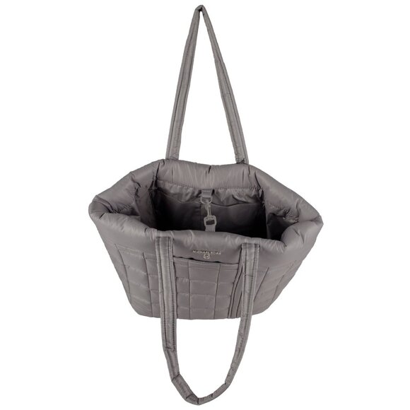 MICHAEL KORS Stirling quilted recycled nylon puffy LARGE travel tote bag -GREY - Picture 6 of 8